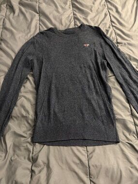 Hollister Men's Dark Gray Crewneck Sweater with Red Logo